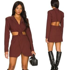 NBD Sibil Chocolate Brown Blazer Twist Cut-Out Dress NWT Size US XS